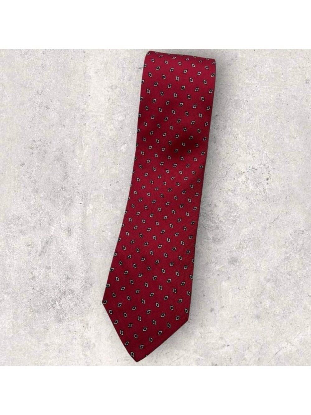 BROOKS BROTHERS VINTAGE Silk Tie USA Burgundy Blue White Geometric W:3.2" EUC